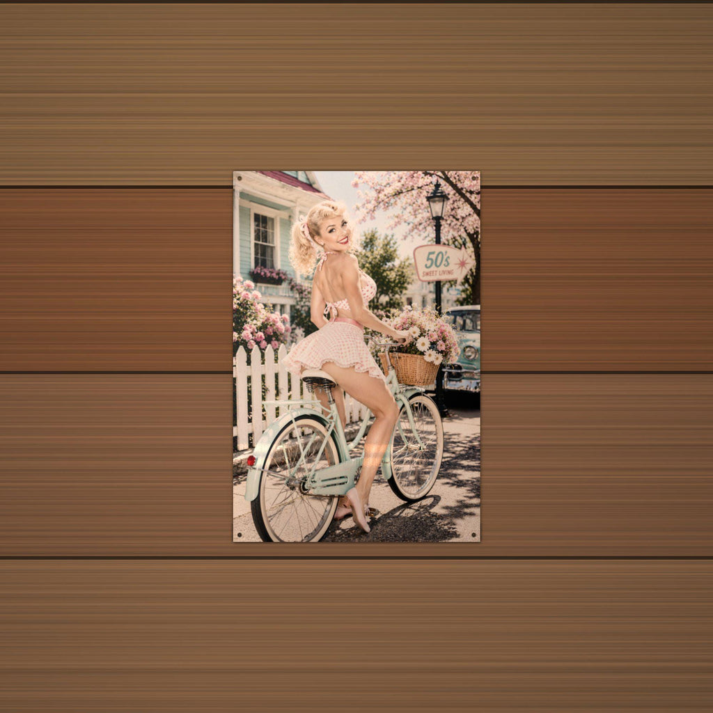 Spring Bicycle Ride Aluminum Sign — lifestyle setting