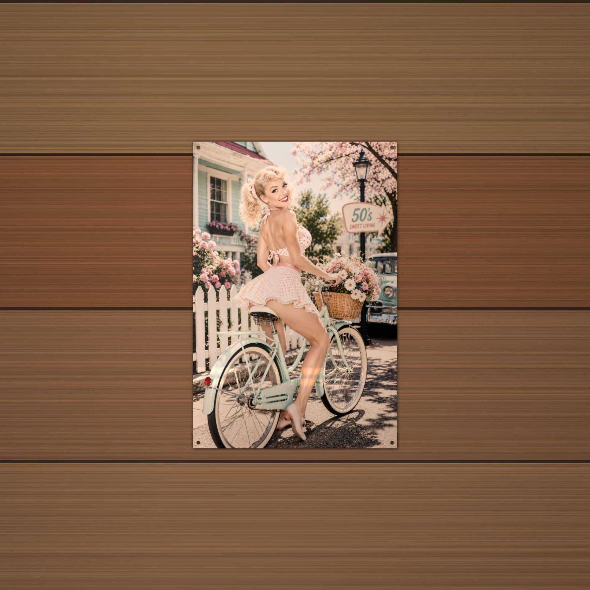 Spring Bicycle Ride Aluminum Sign — lifestyle setting