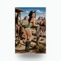 Green Boots Cowgirl Aluminum Sign — front view on white background