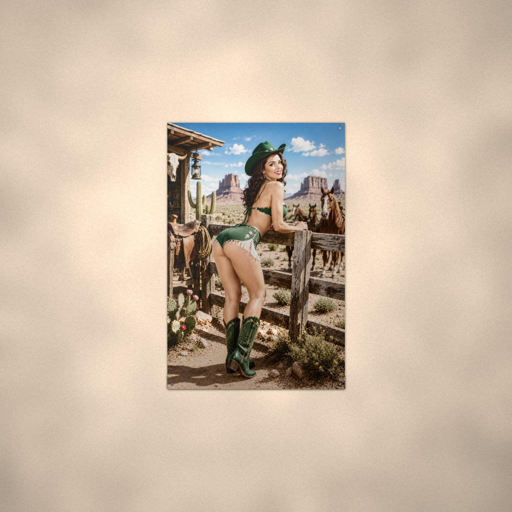 Green Boots Cowgirl Aluminum Sign — alternate angle