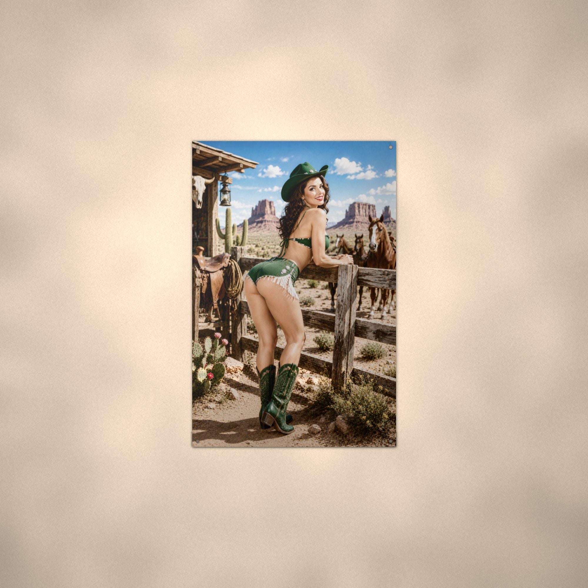 Green Boots Cowgirl Aluminum Sign — alternate angle