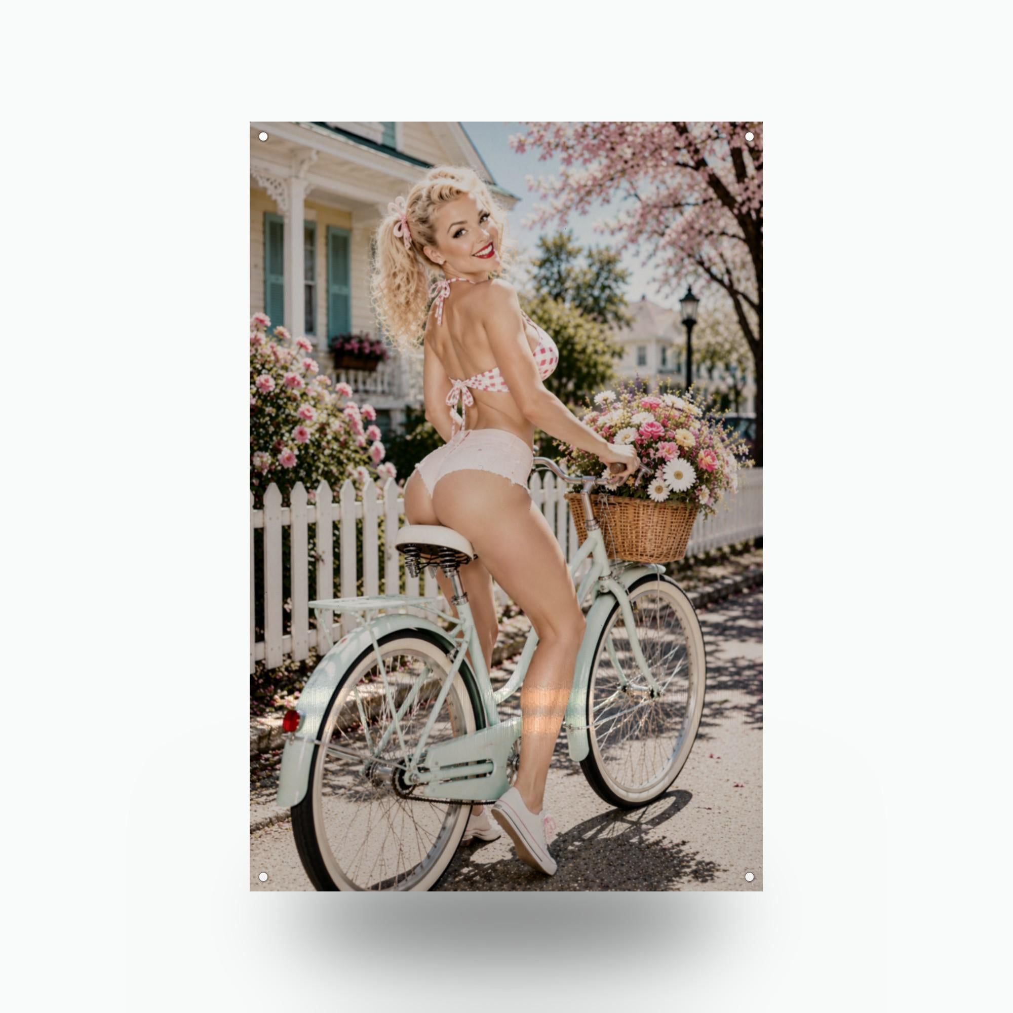 Picket Fence Bicycle Aluminum Sign — front view on white background