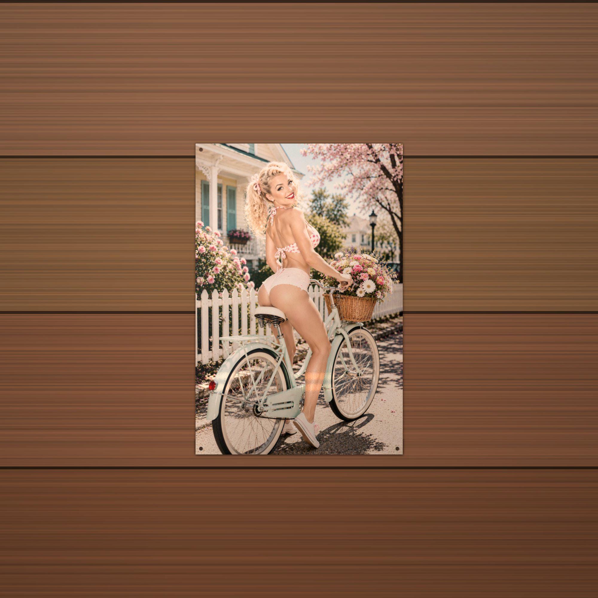 Picket Fence Bicycle Aluminum Sign — lifestyle setting