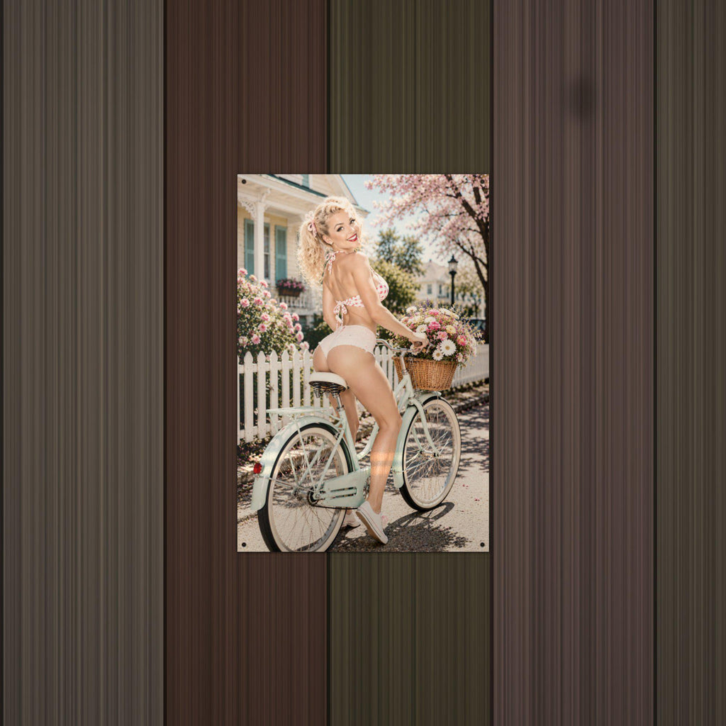 Picket Fence Bicycle Aluminum Sign — detail view