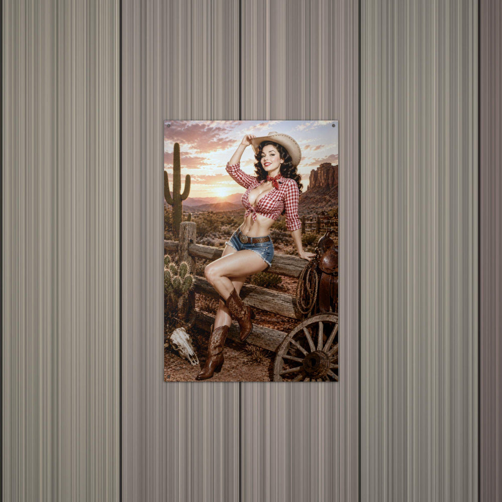 Desert Cactus Cowgirl Aluminum Sign — alternate angle