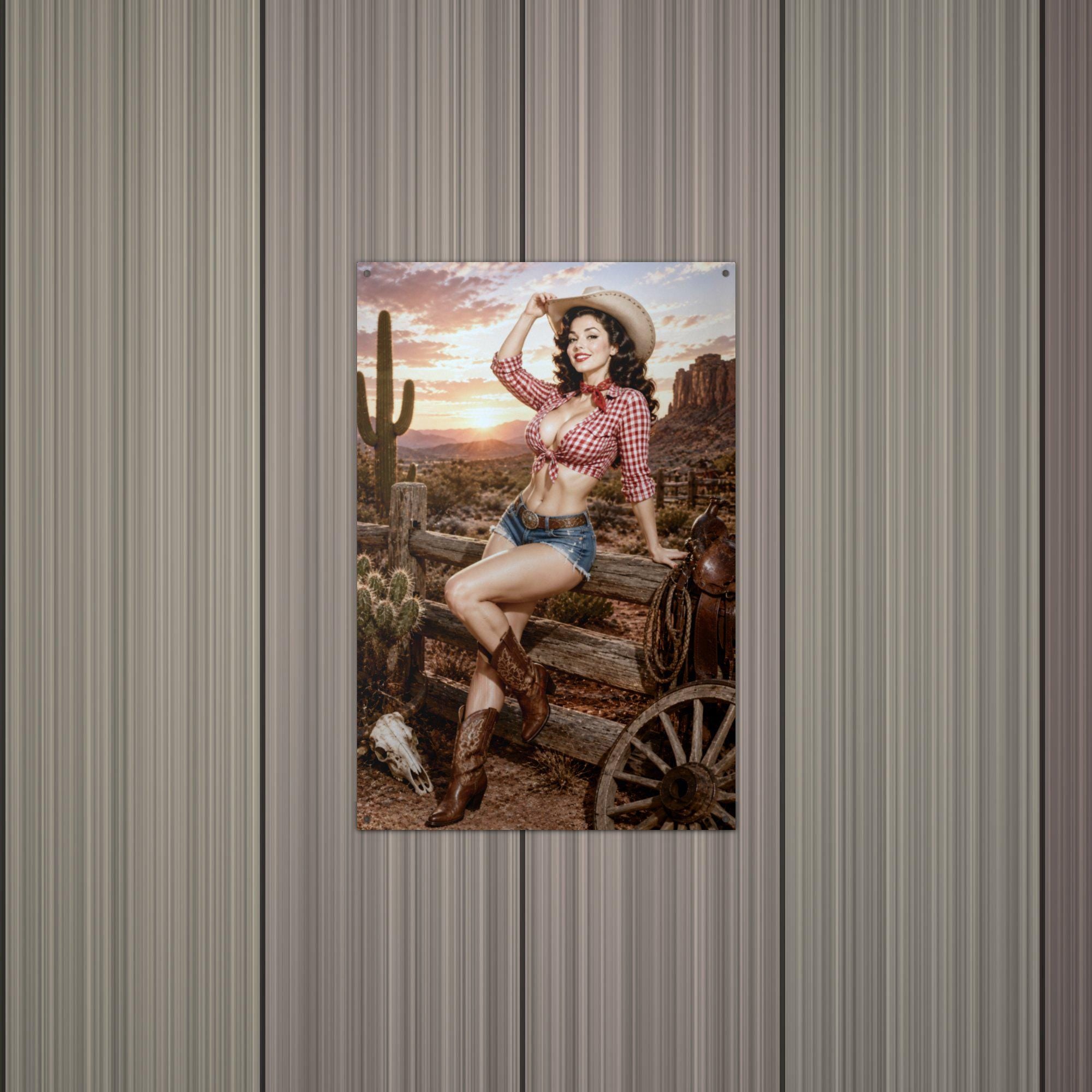 Desert Cactus Cowgirl Aluminum Sign — alternate angle