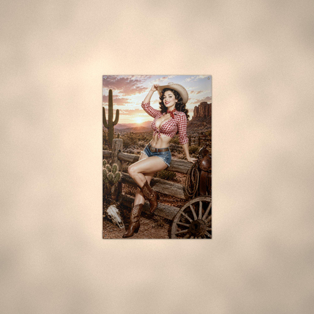 Desert Cactus Cowgirl Aluminum Sign — alternate angle