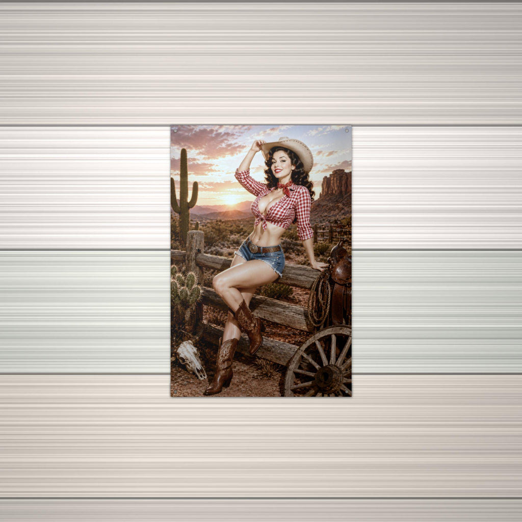 Desert Cactus Cowgirl Aluminum Sign — alternate angle