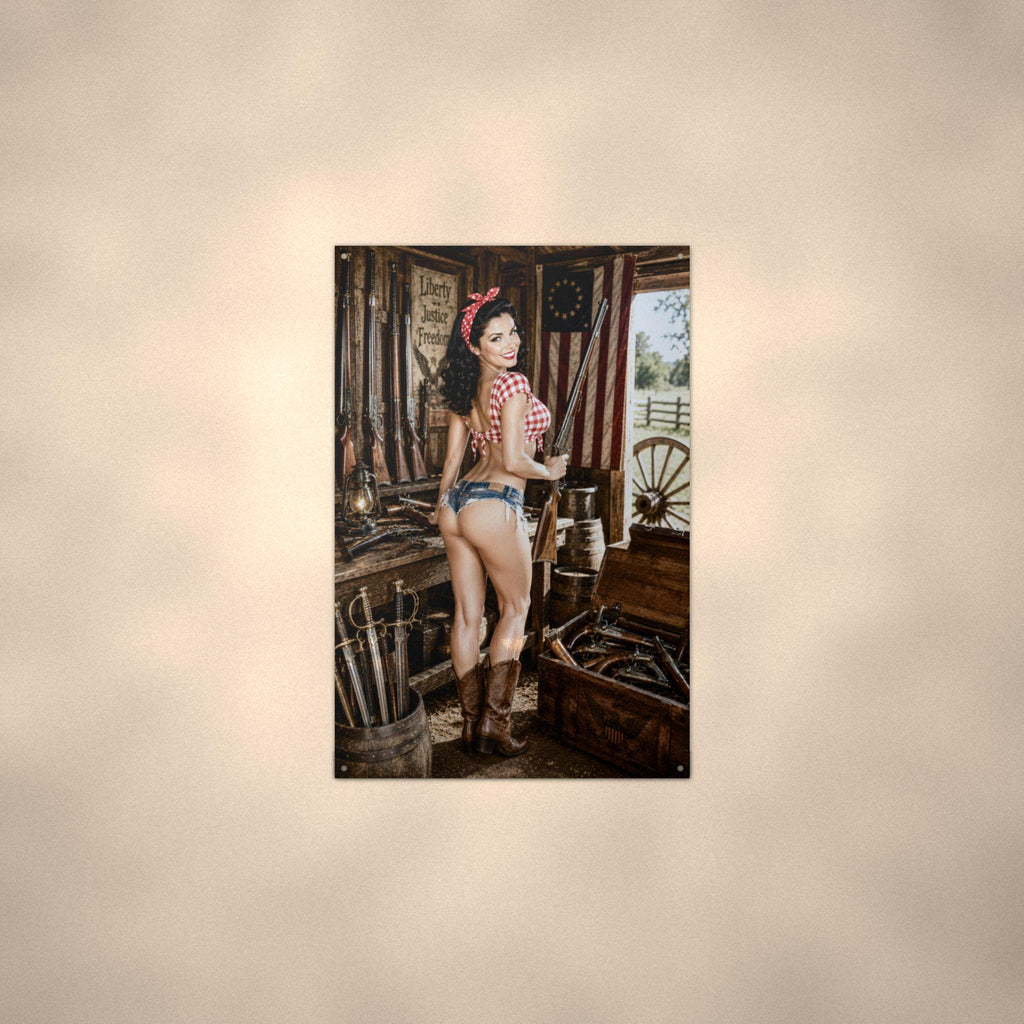 Gun Room Pinup Girl Metal Wall Art Aluminum Sign — alternate angle