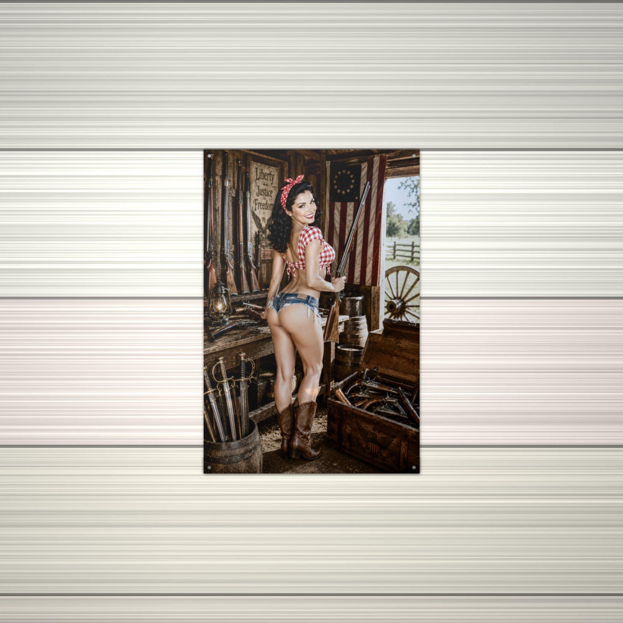 Gun Room Pinup Girl Metal Wall Art Aluminum Sign — alternate angle