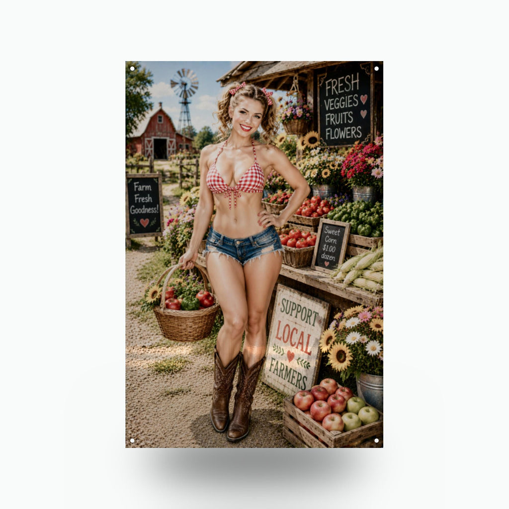 Farm Stand Girl Aluminum Sign — front view on white background