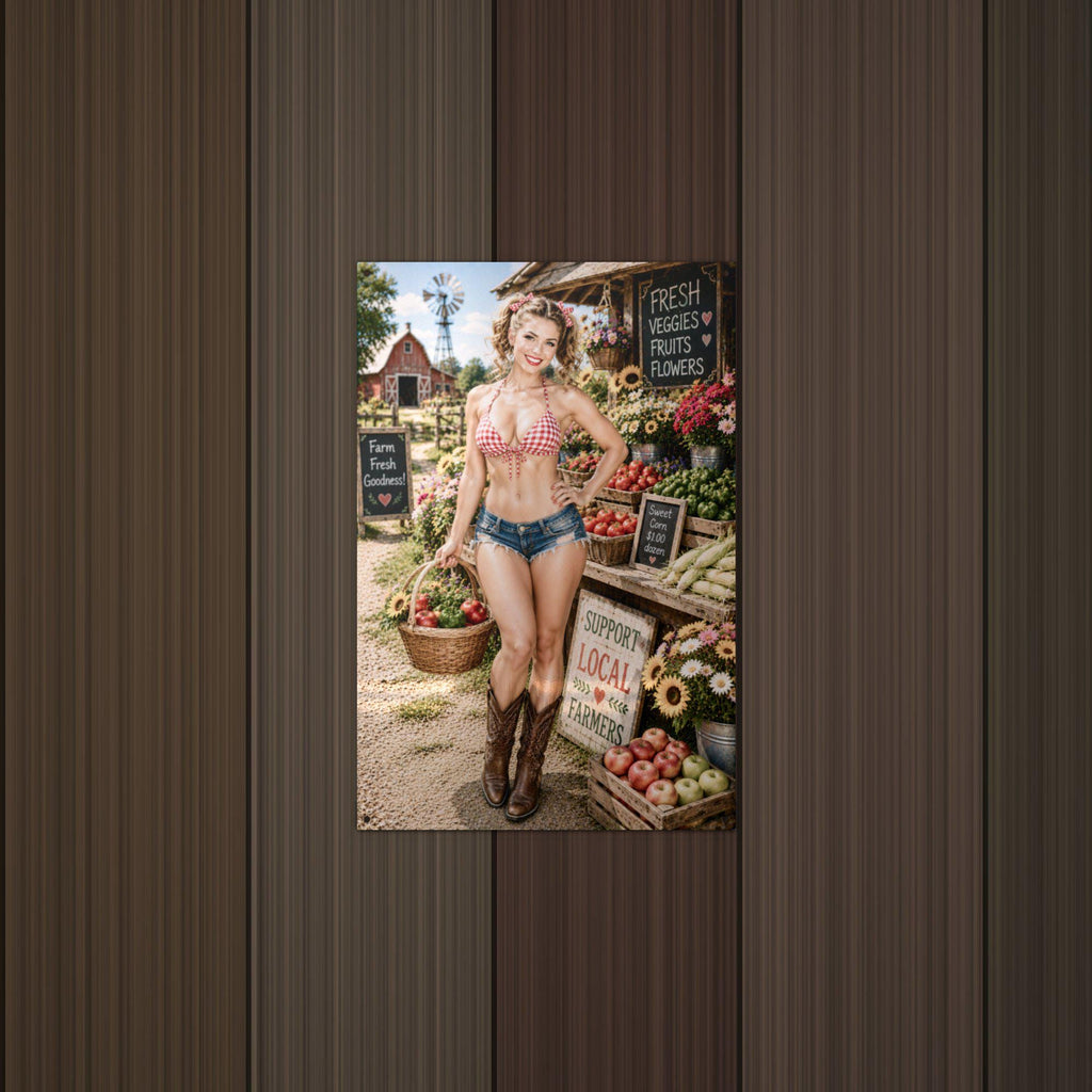 Farm Stand Girl Aluminum Sign — detail view