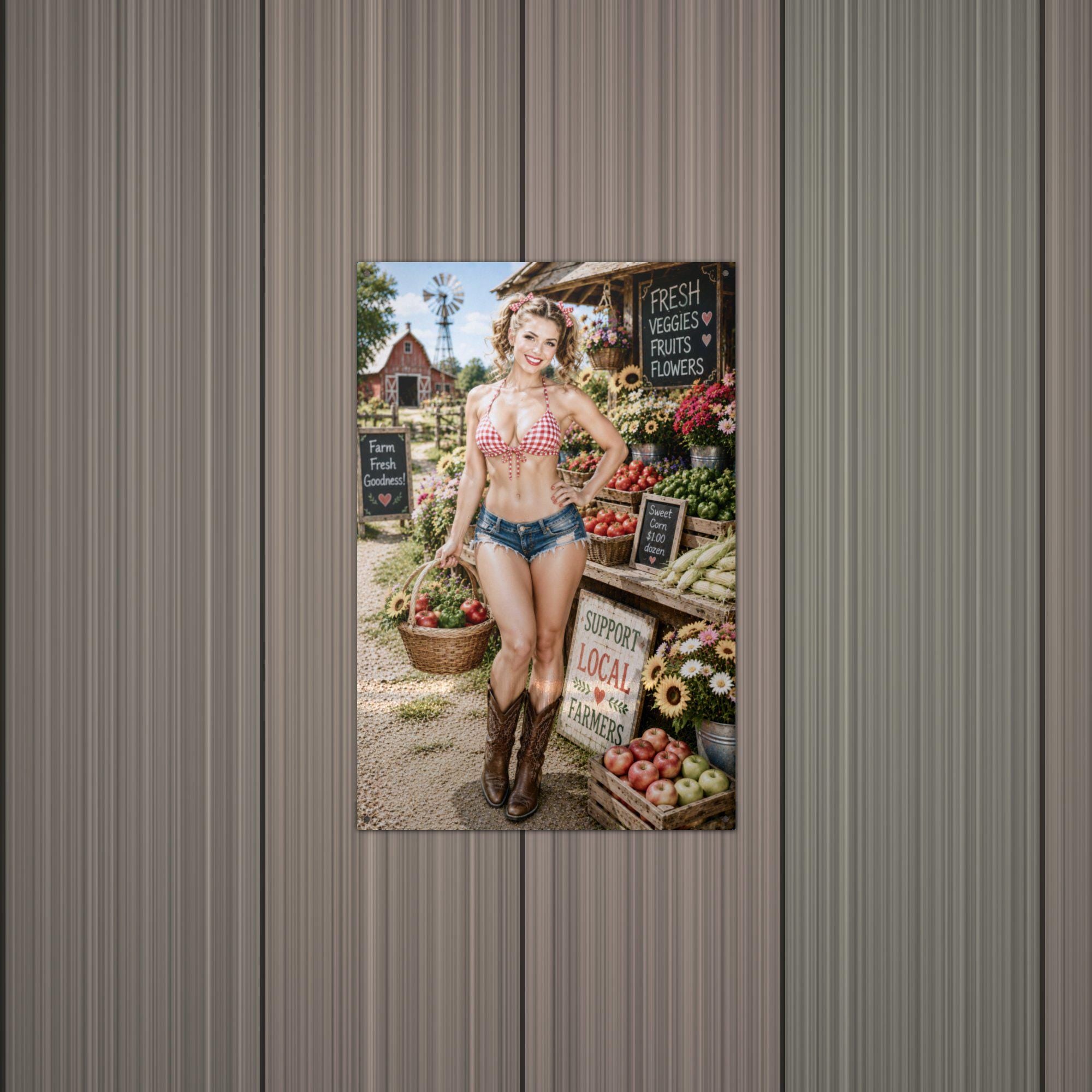 Farm Stand Girl Aluminum Sign — alternate angle