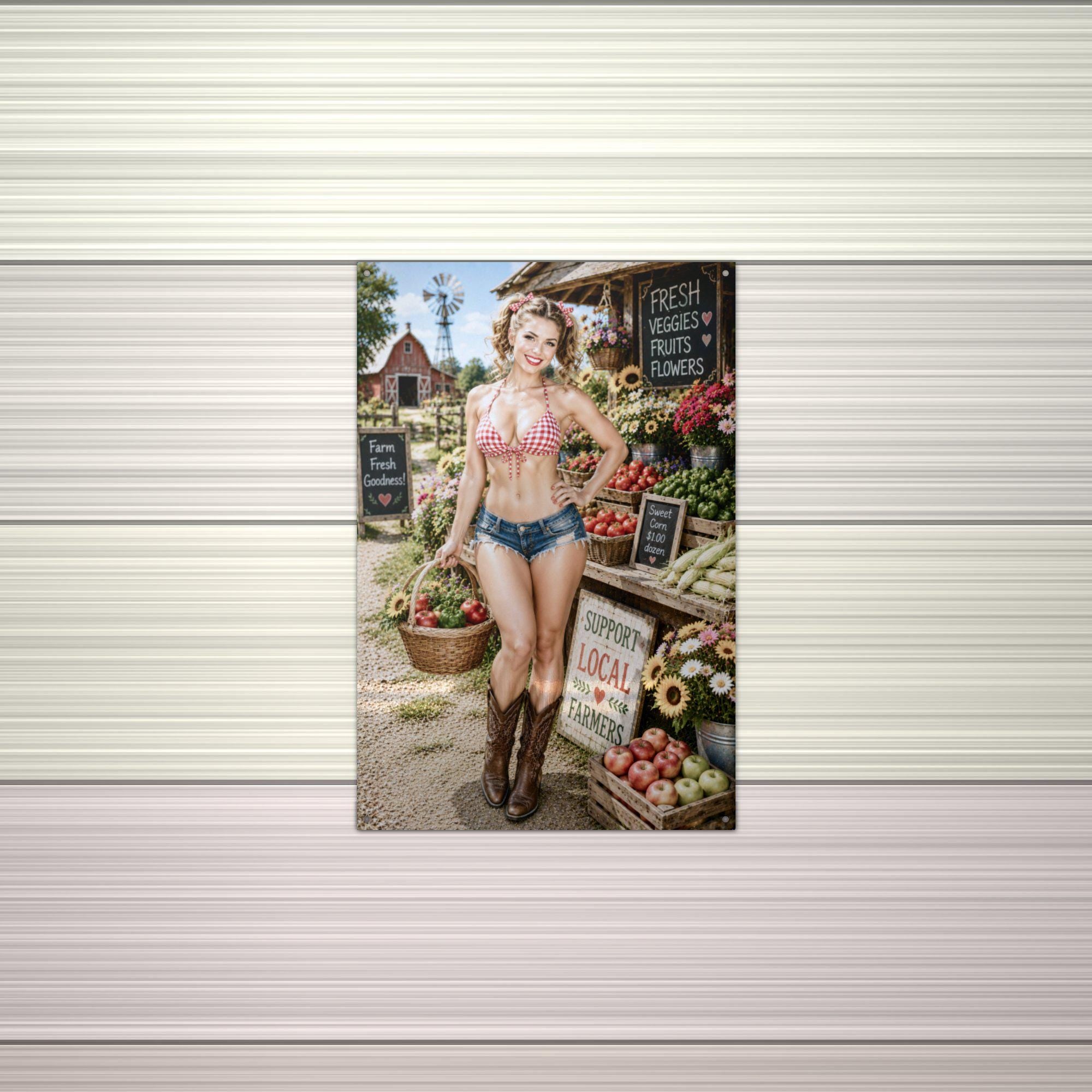 Farm Stand Girl Aluminum Sign — alternate angle
