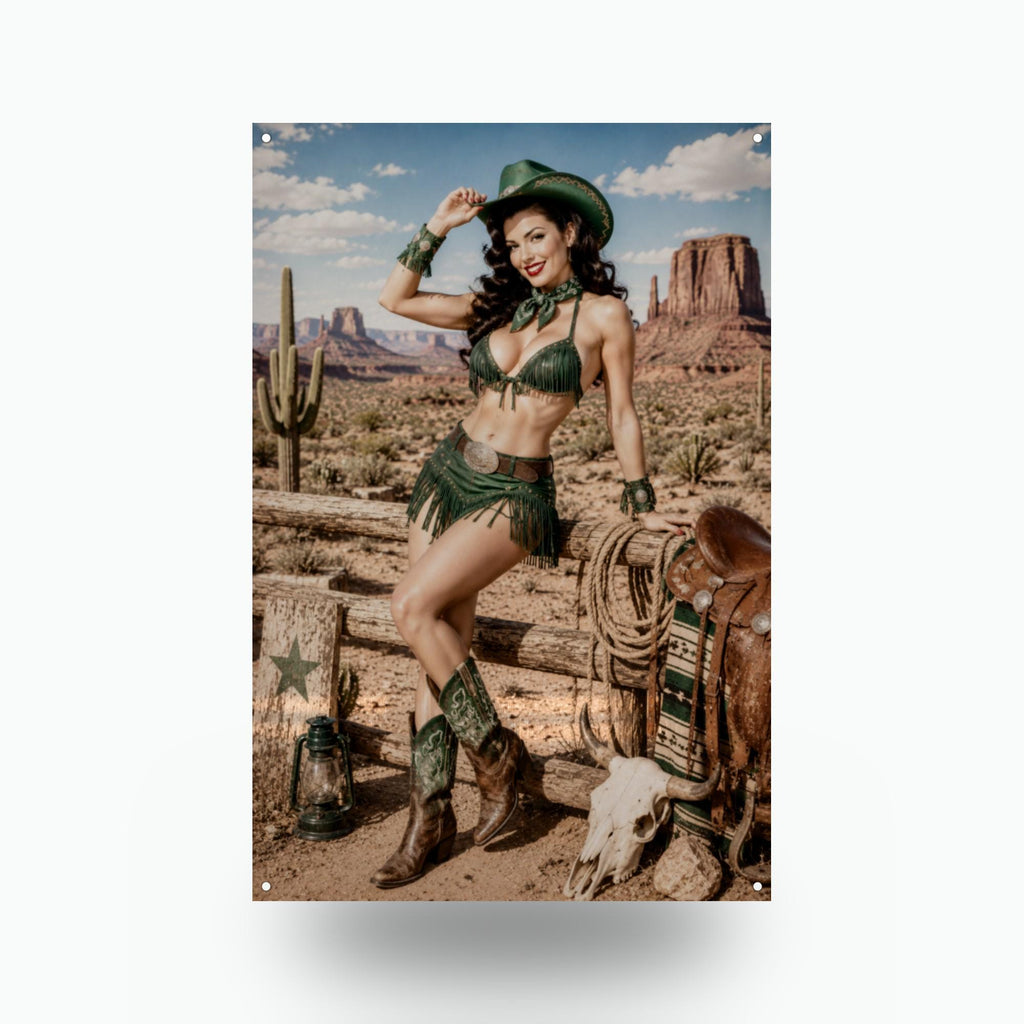 Desert Rose Cowgirl Aluminum Sign — front view on white background