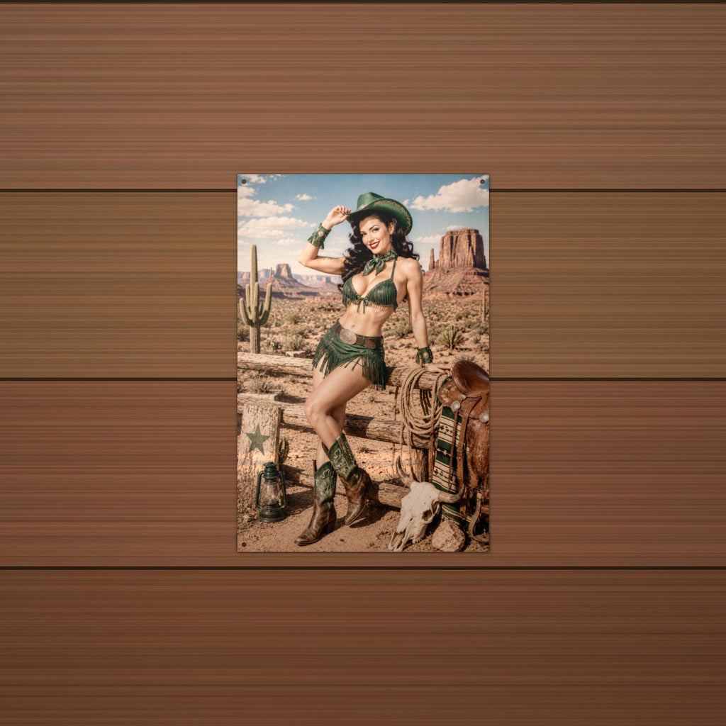Desert Rose Cowgirl Aluminum Sign — lifestyle setting