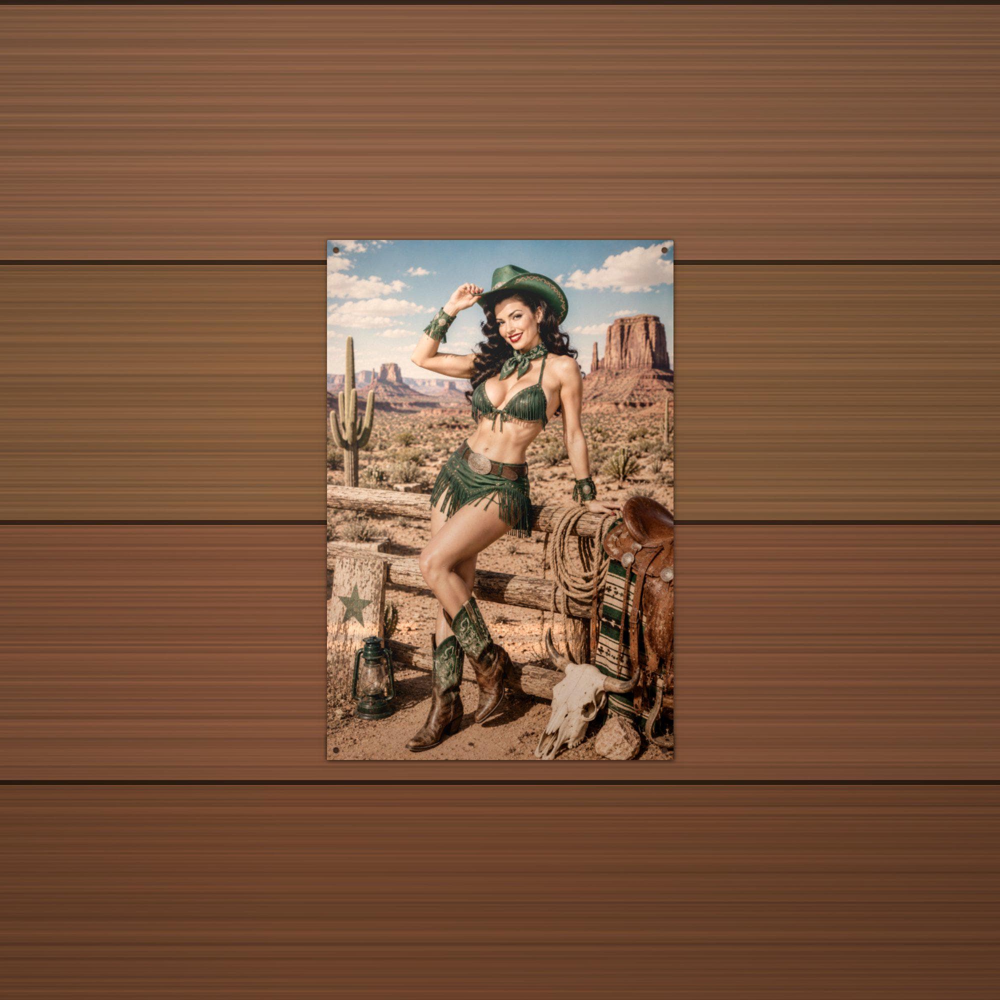 Desert Rose Cowgirl Aluminum Sign — lifestyle setting