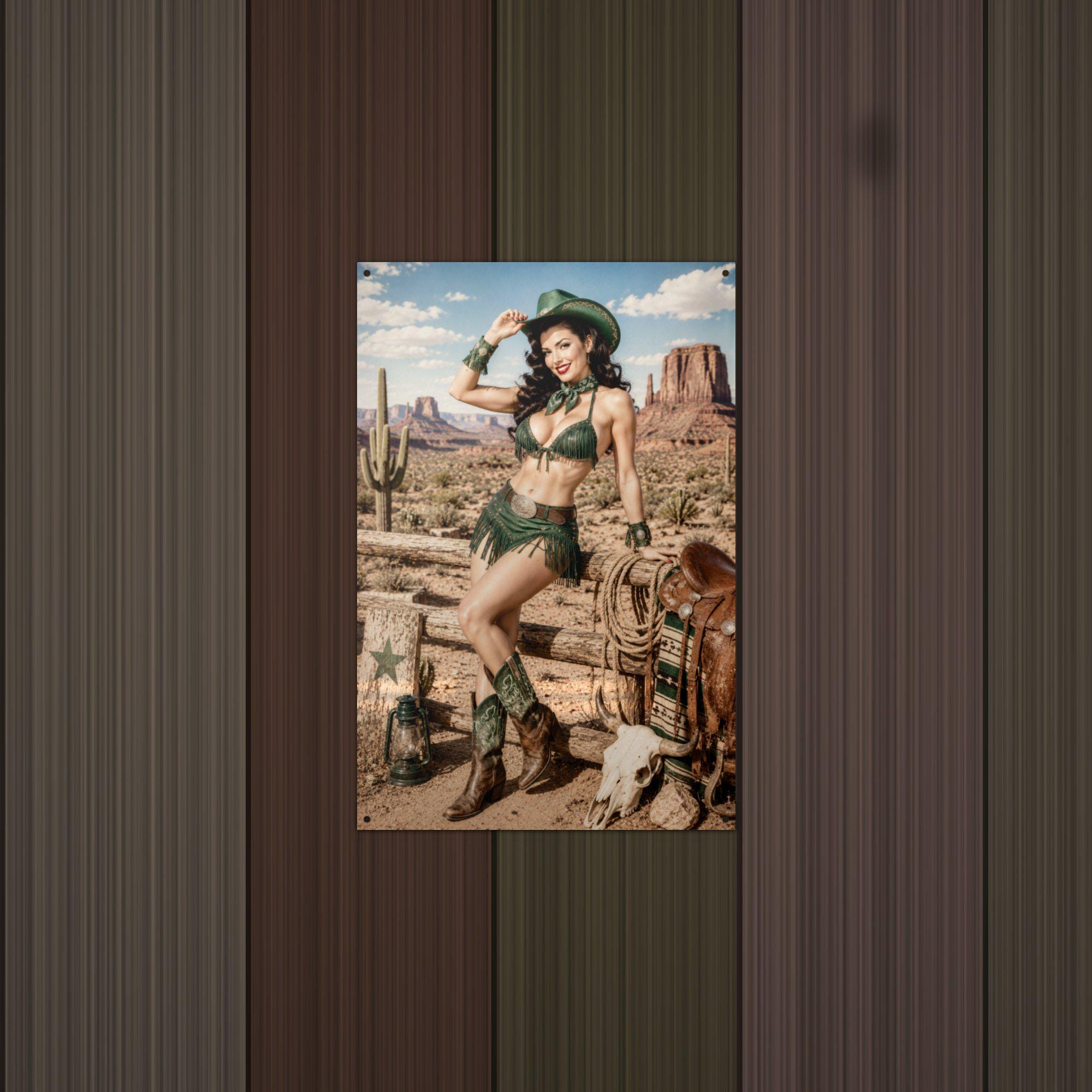 Desert Rose Cowgirl Aluminum Sign — detail view