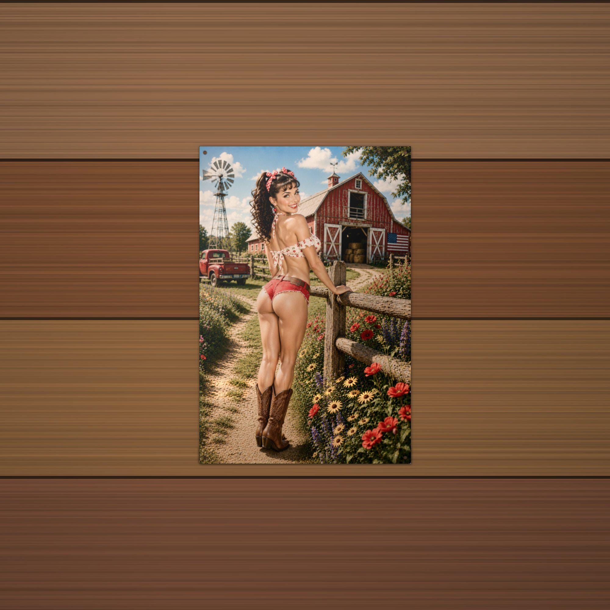 Windmill Barn Girl Aluminum Sign — lifestyle setting