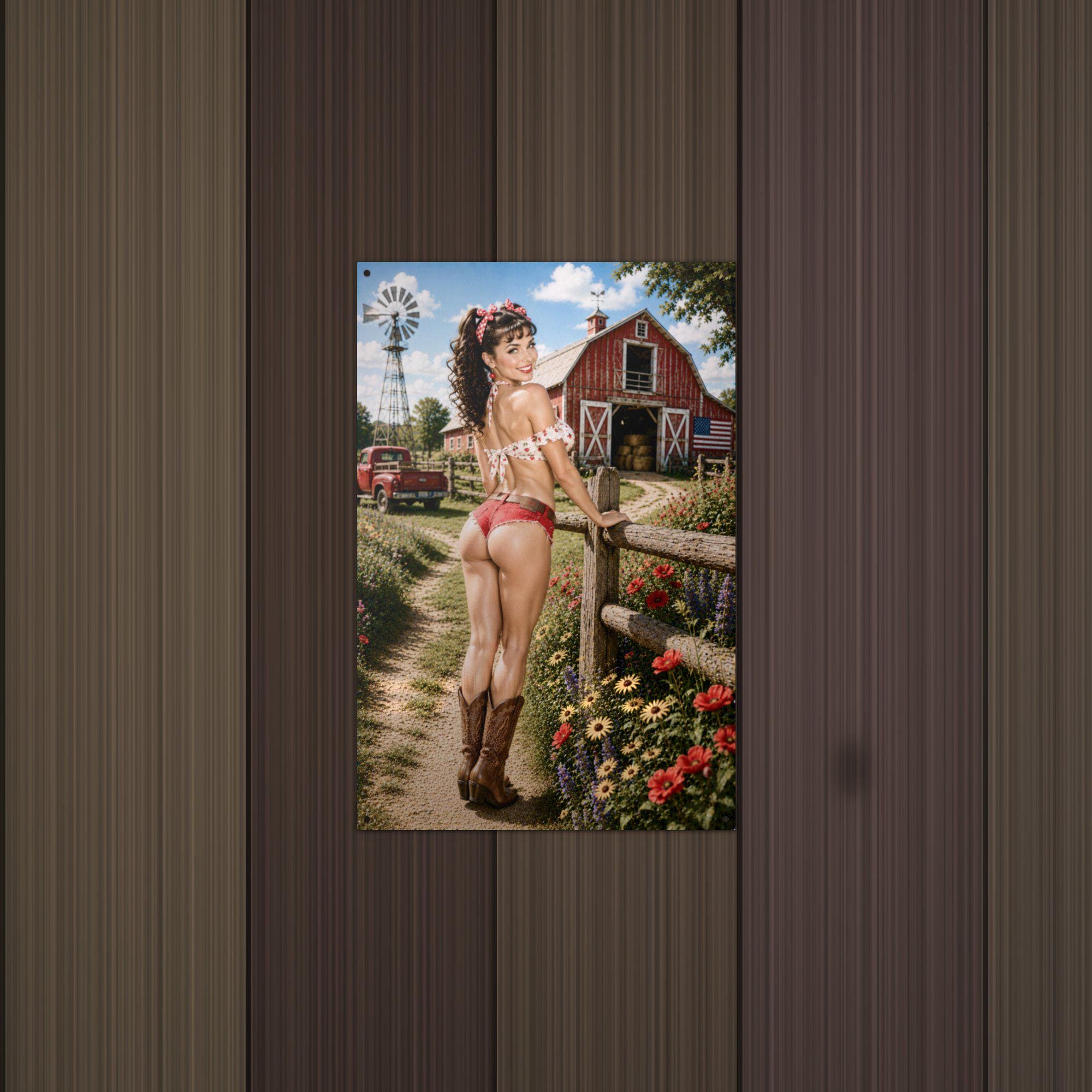 Windmill Barn Girl Aluminum Sign — detail view