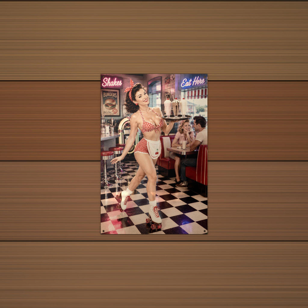 Diner Waitress Aluminum Sign — lifestyle setting