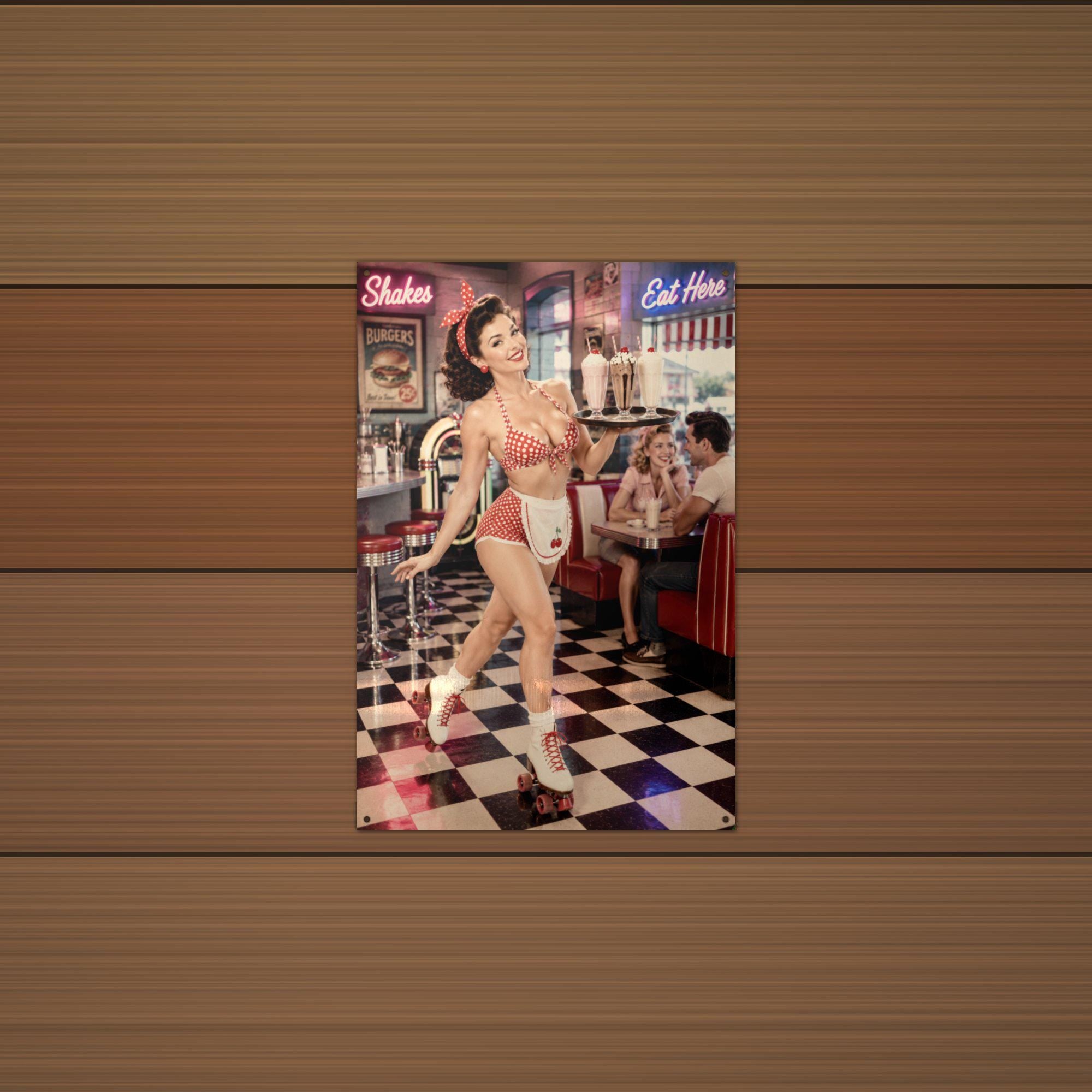 Diner Waitress Aluminum Sign — lifestyle setting