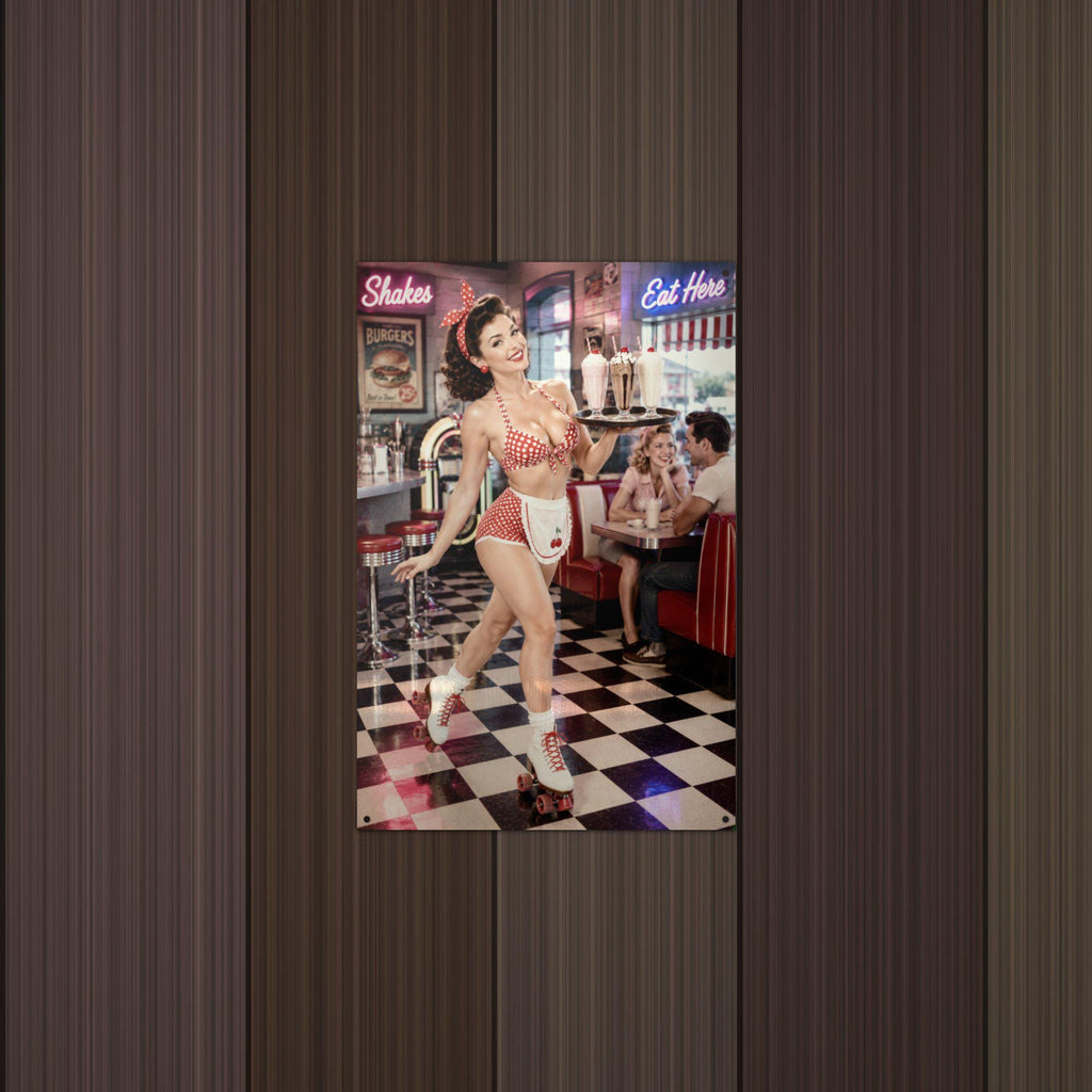 Diner Waitress Aluminum Sign — detail view