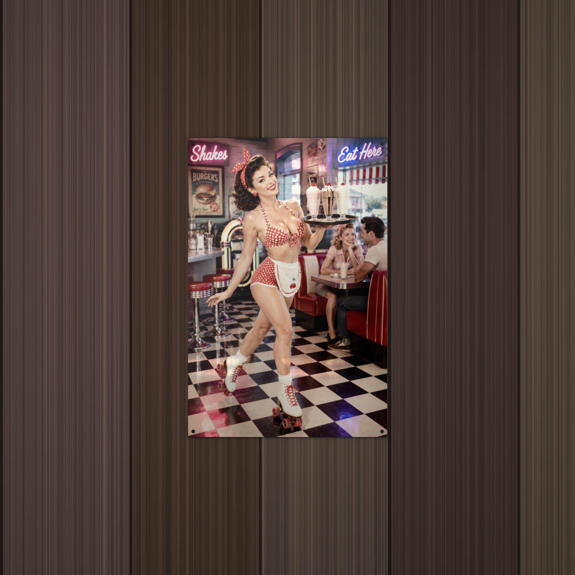 Diner Waitress Aluminum Sign — detail view
