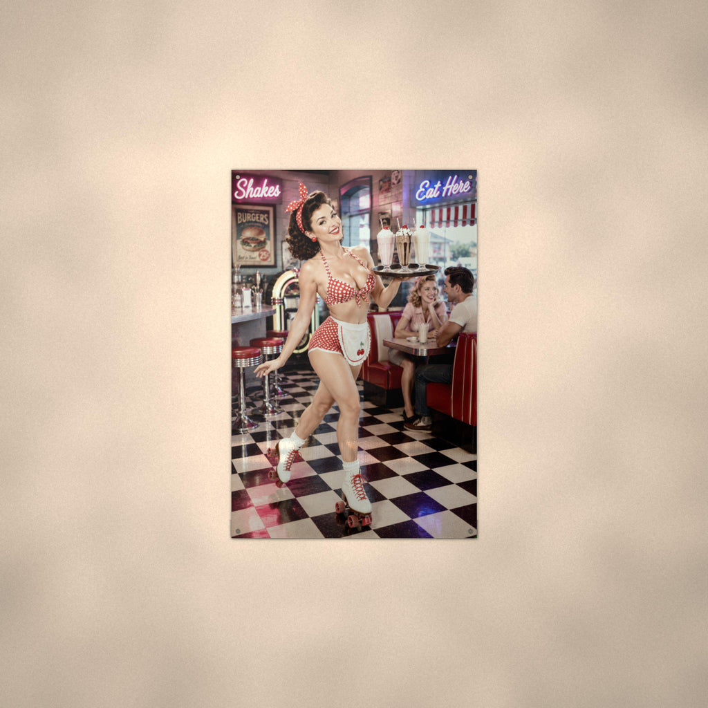 Diner Waitress Aluminum Sign — alternate angle