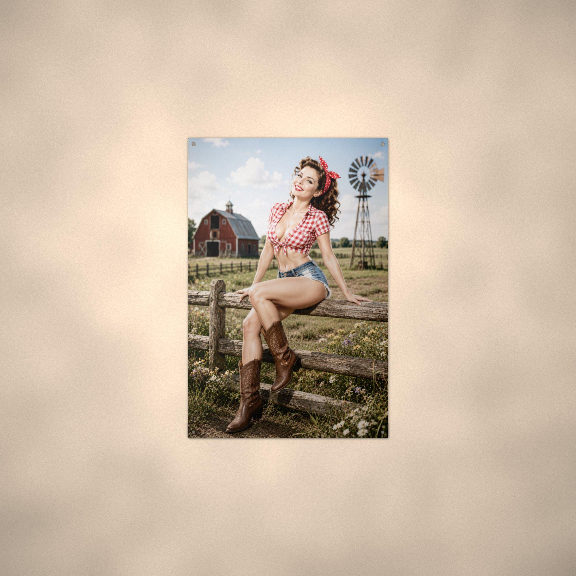 Gingham Fence Girl Aluminum Sign — alternate angle