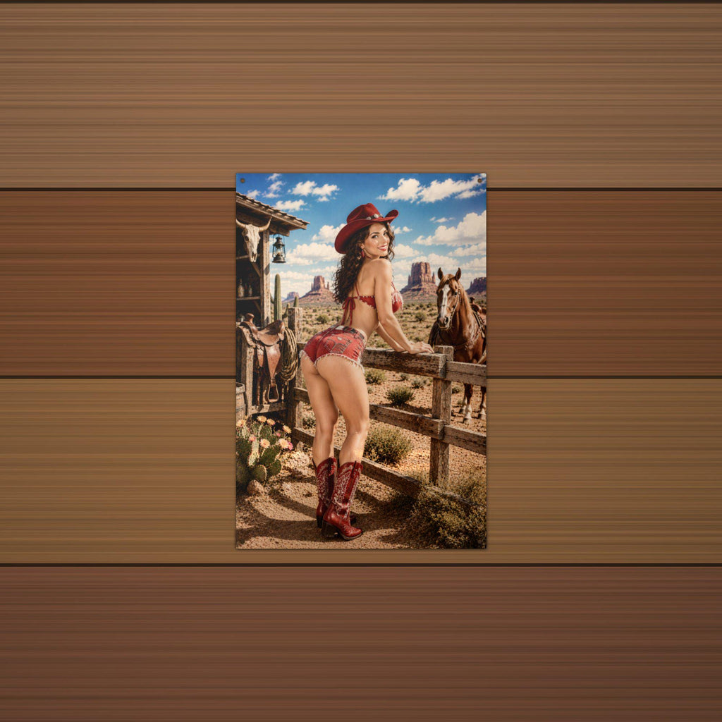 Ranch Horses Cowgirl Metal Wall Art Aluminum Sign — lifestyle setting