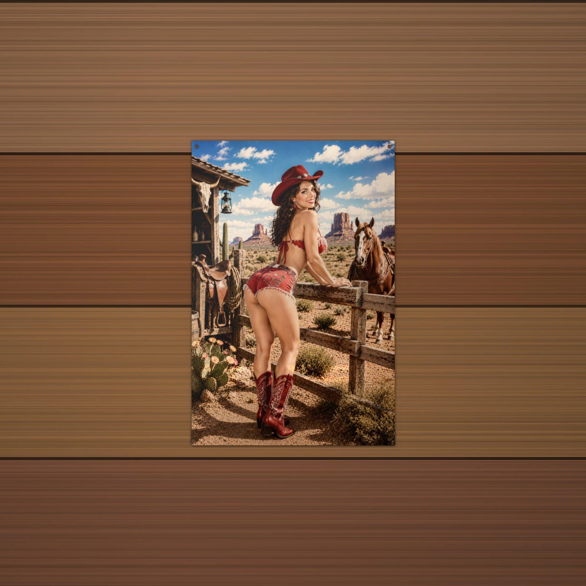 Ranch Horses Cowgirl Metal Wall Art Aluminum Sign — lifestyle setting