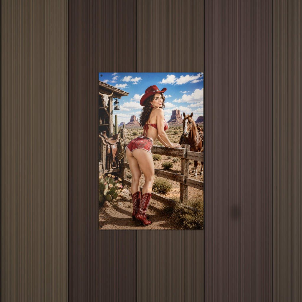 Ranch Horses Cowgirl Metal Wall Art Aluminum Sign — detail view
