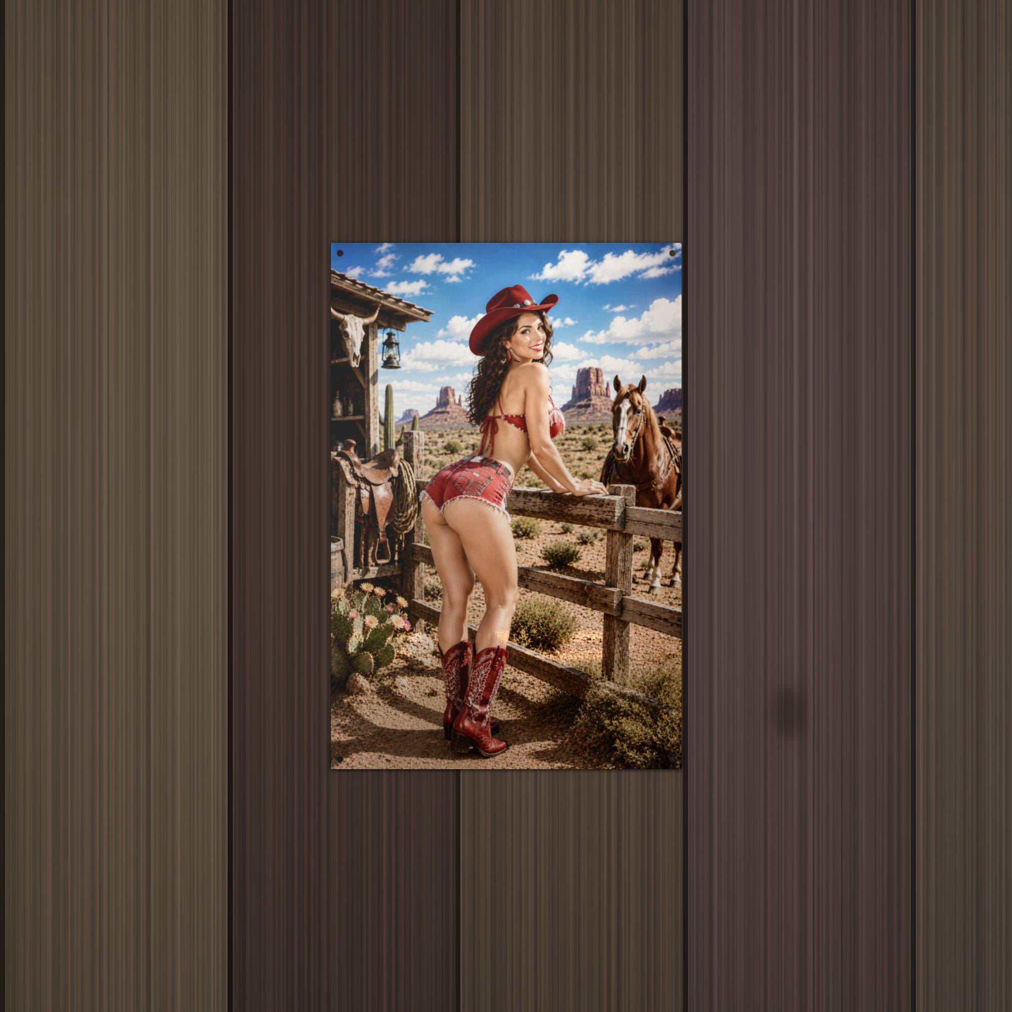 Ranch Horses Cowgirl Metal Wall Art Aluminum Sign — detail view
