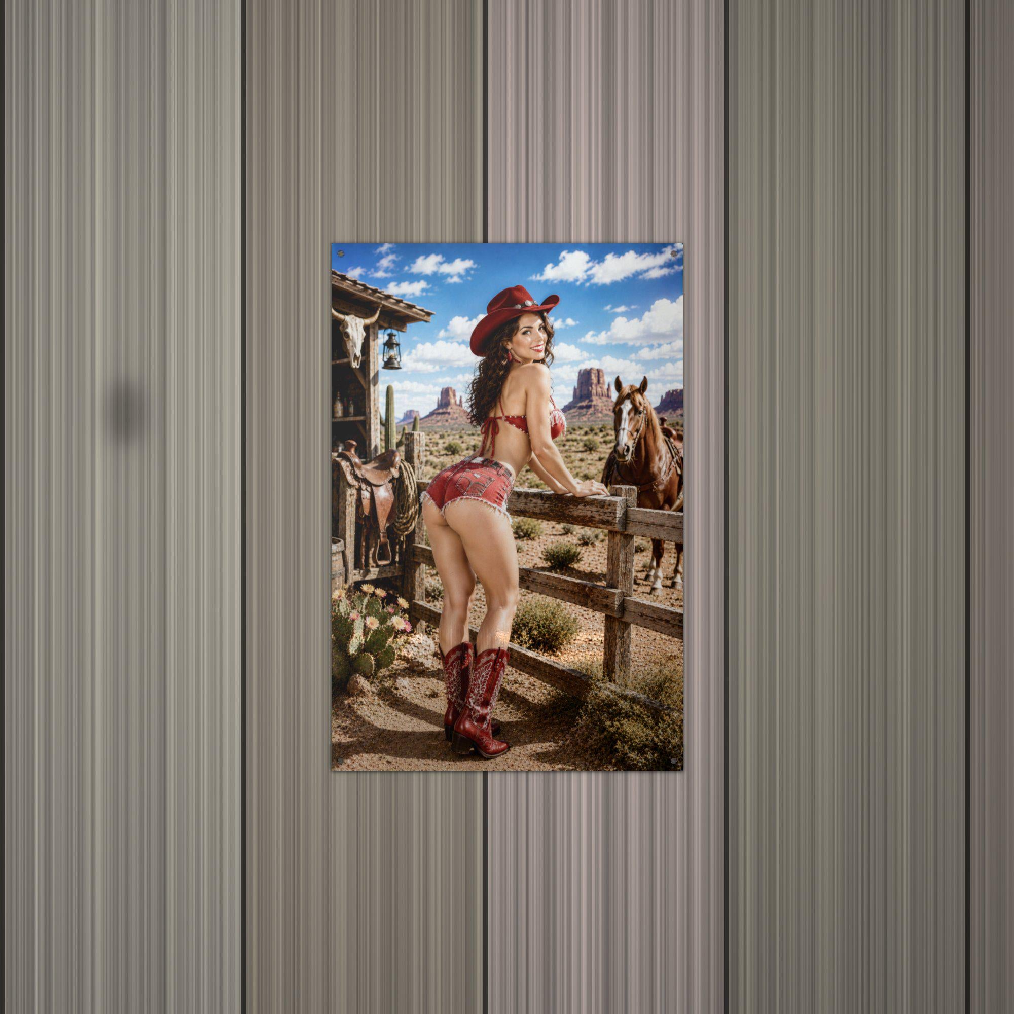 Ranch Horses Cowgirl Metal Wall Art Aluminum Sign — alternate angle