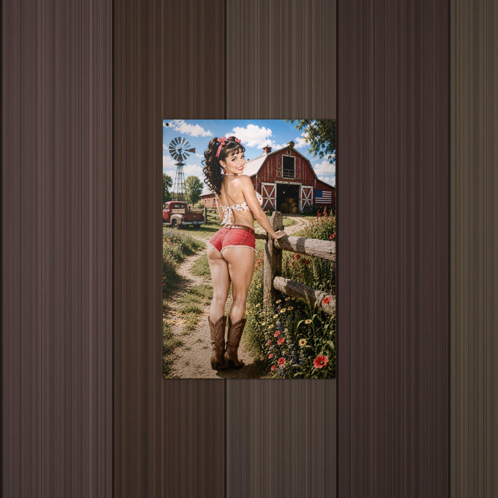 Windmill Fence Girl Aluminum Sign — detail view