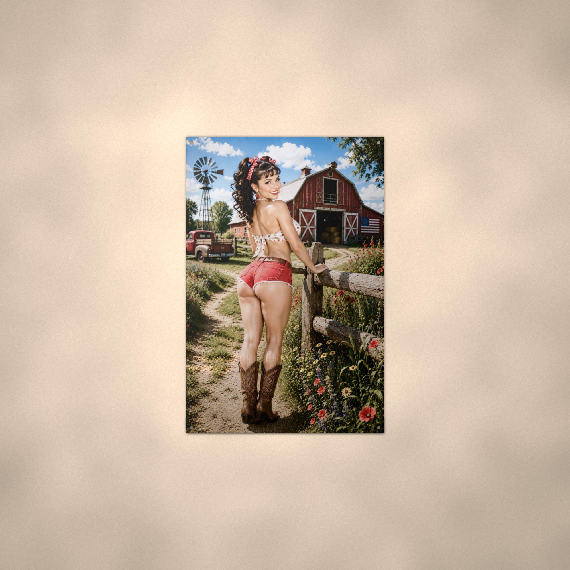 Windmill Fence Girl Aluminum Sign — alternate angle