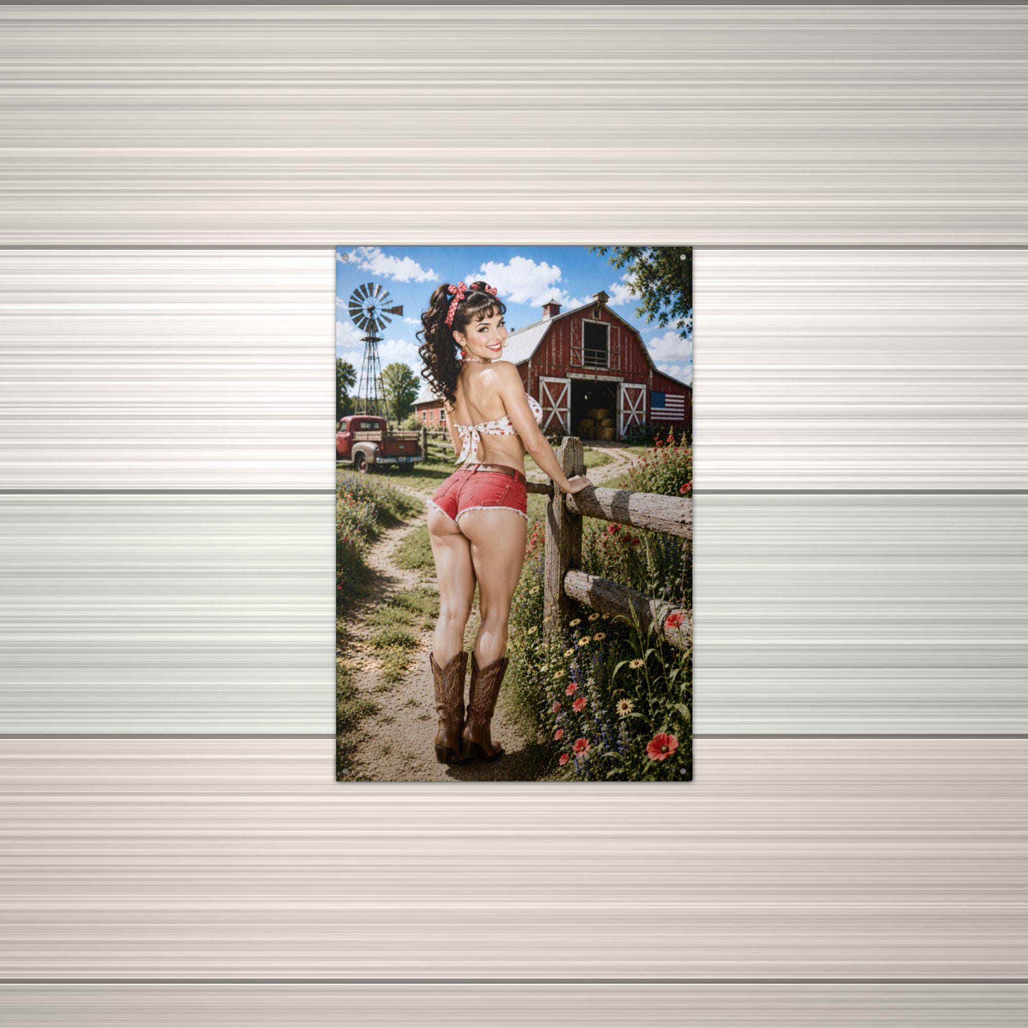 Windmill Fence Girl Aluminum Sign — alternate angle