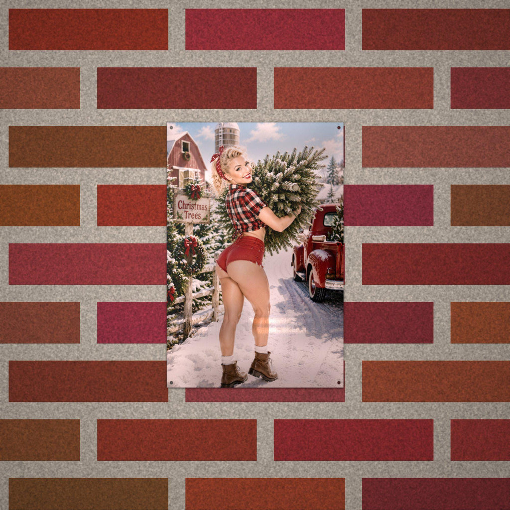 Christmas Tree Farm Girl Aluminum Sign — alternate angle