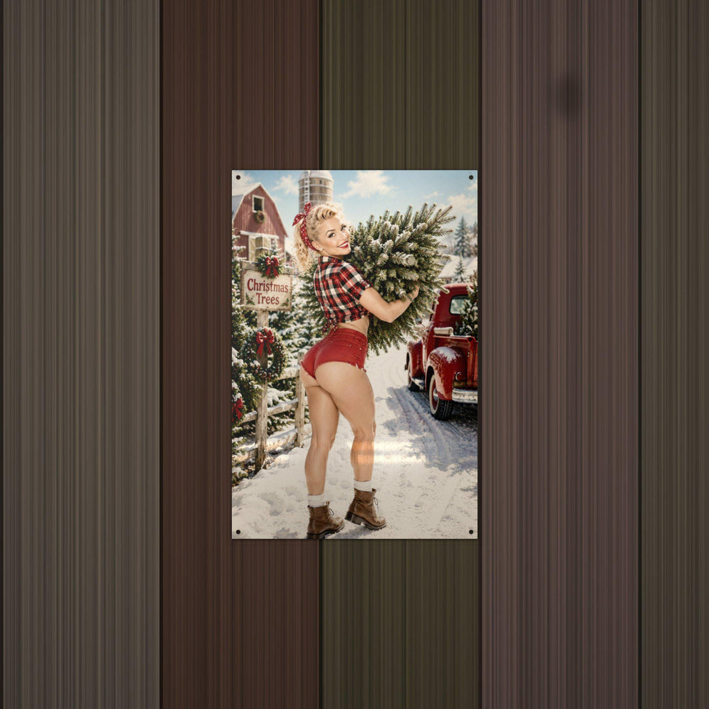 Christmas Tree Farm Girl Aluminum Sign — alternate angle