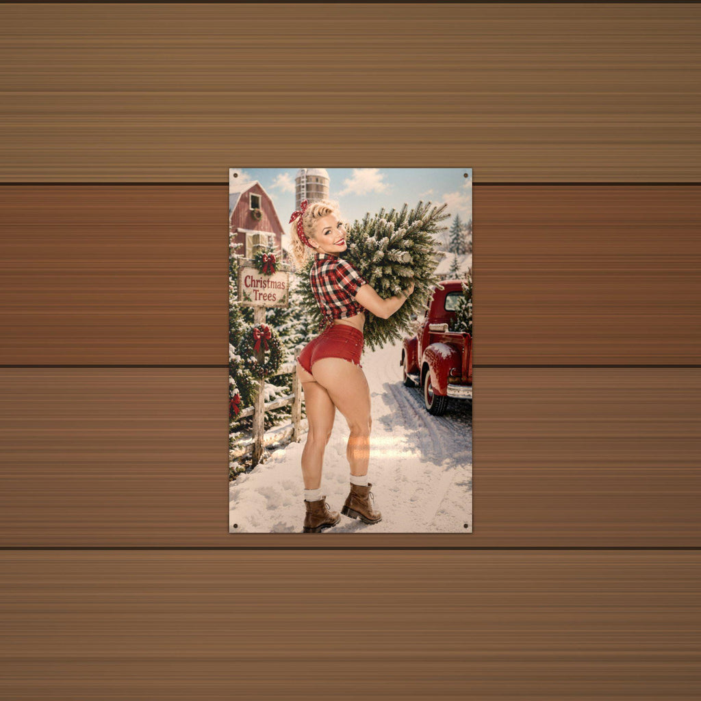 Christmas Tree Farm Girl Aluminum Sign — alternate angle