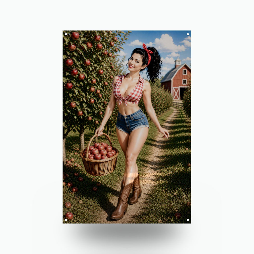 Apple Orchard Girl Aluminum Sign — front view on white background