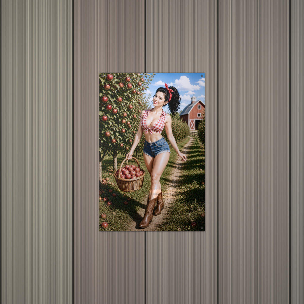 Apple Orchard Girl Aluminum Sign — alternate angle