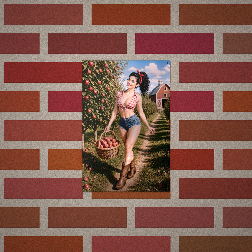 Apple Orchard Girl Aluminum Sign — alternate angle