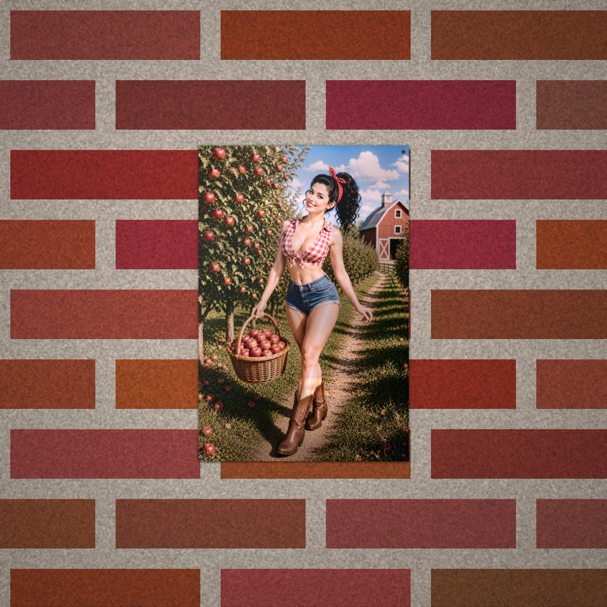 Apple Orchard Girl Aluminum Sign — alternate angle