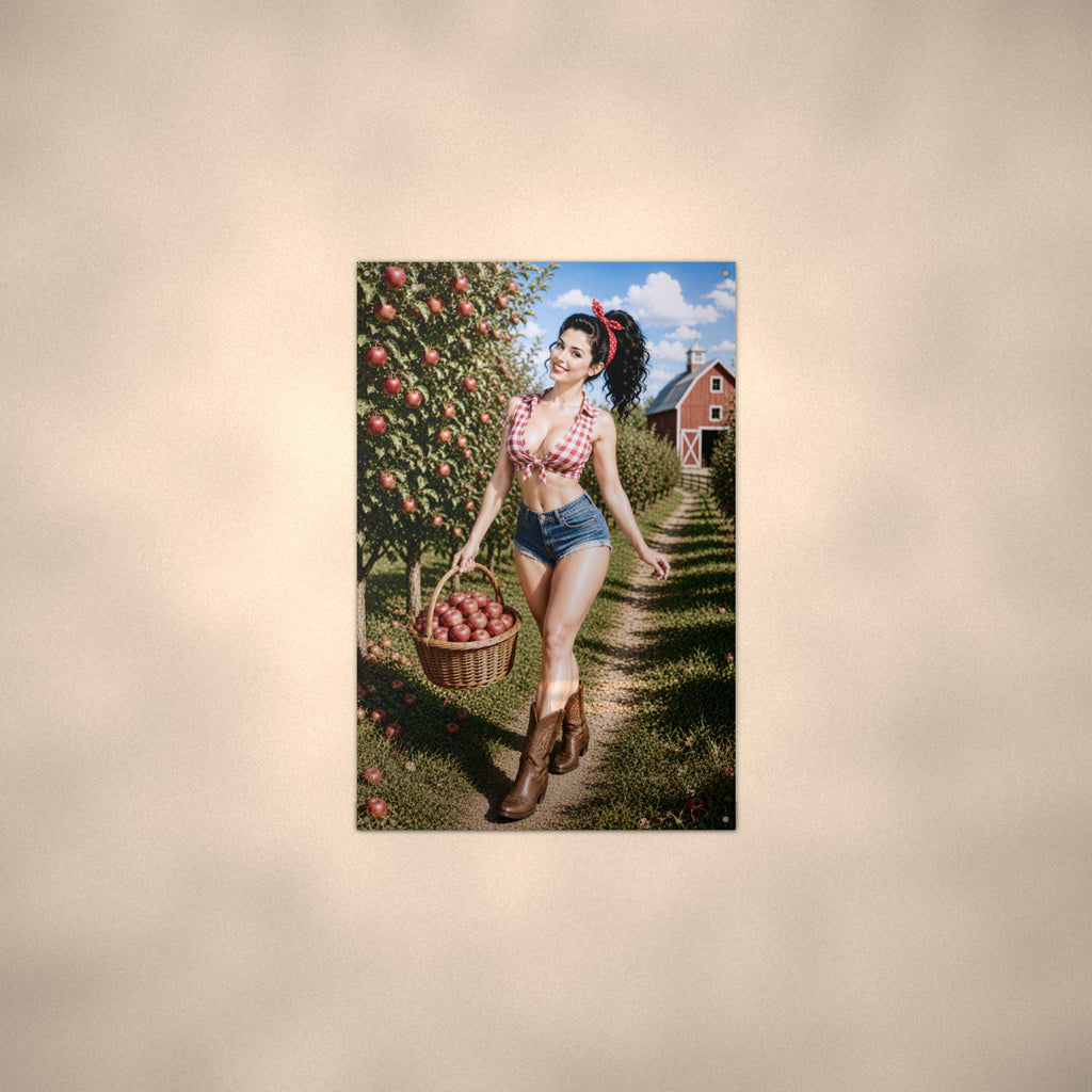 Apple Orchard Girl Aluminum Sign — alternate angle