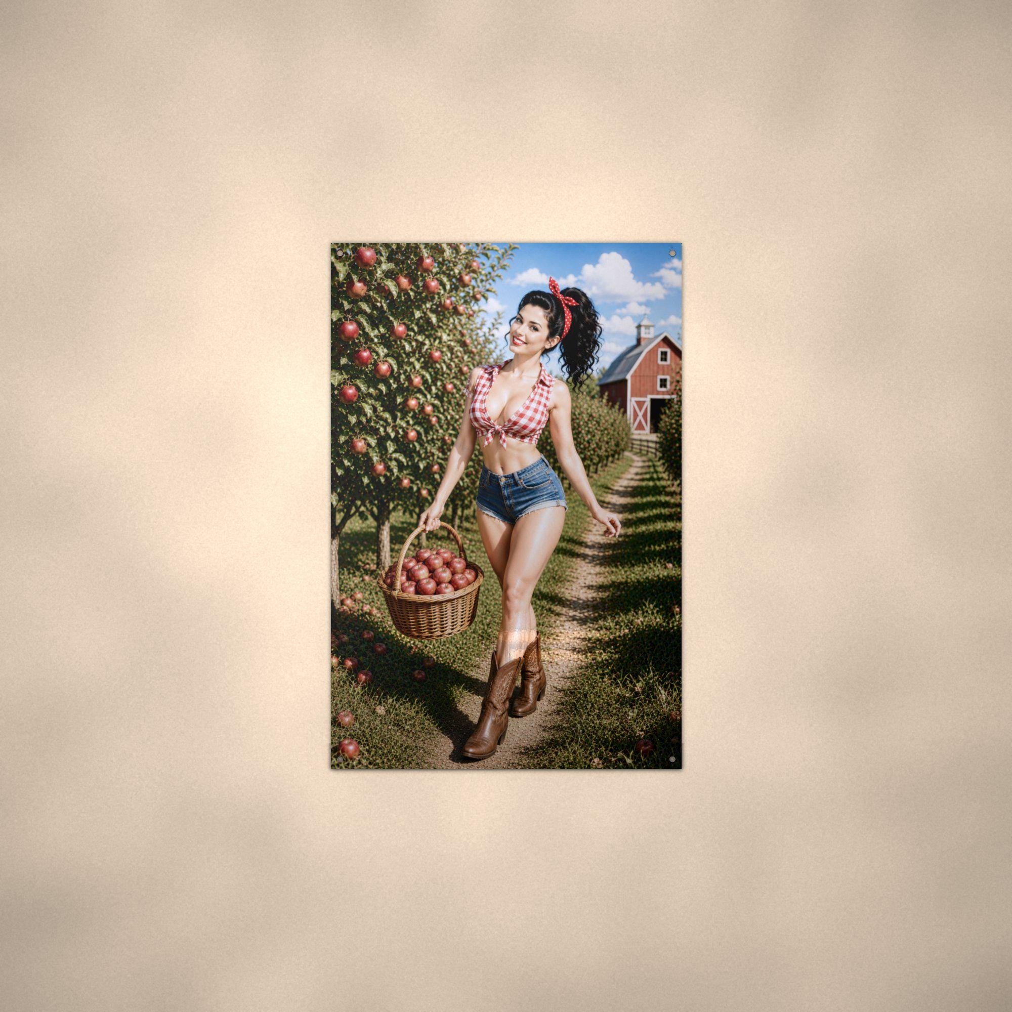 Apple Orchard Girl Aluminum Sign — alternate angle
