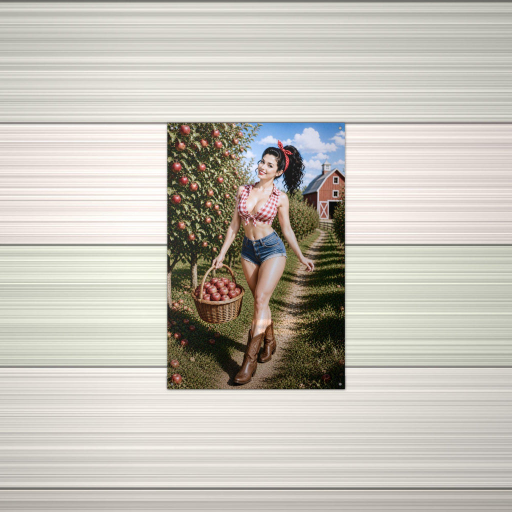 Apple Orchard Girl Aluminum Sign — alternate angle