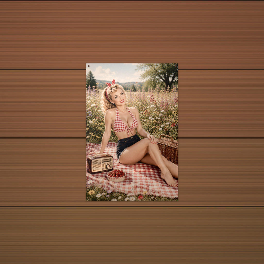 Meadow Picnic Blonde Aluminum Sign — lifestyle setting