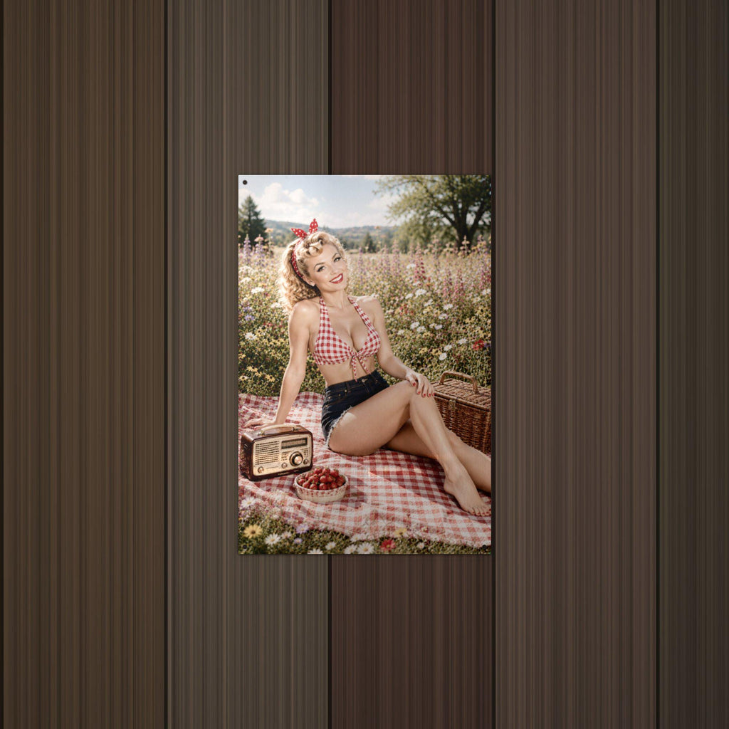 Meadow Picnic Blonde Aluminum Sign — detail view